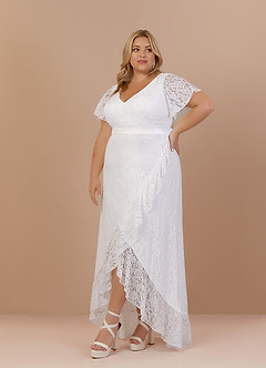 Azazie Lanei Wedding Dresses A-Line V-Neck Lace Floor-Length Dress image11