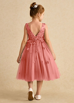 Azazie Lana Flower Girl Dresses Salmon Pink A-Line Sleeveless Matte Satin Dress image2