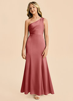 Azazie Ren Junior Robe Trapèze en Satin extensible Plissé Antique Rose image5