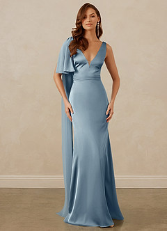 Christian Siriano Bridal for Azazie 1011 Bridesmaid Dresses Dusty Blue Mermaid Bow Stretch Satin Dress image1