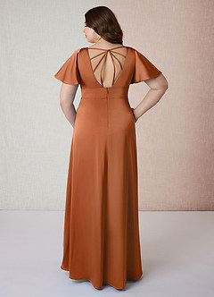 Azazie Lani Brautjungfernkleider A-Linie Volantärmel Stretch-Satin Kleid Kupfer image8