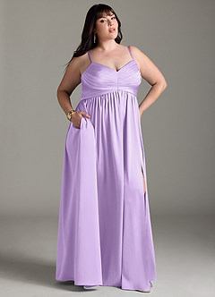 Azazie Alia Bridesmaid Dresses Lilac A-Line Pleated Stretch Satin Dress image11