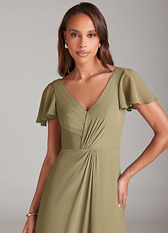 Azazie Soren Bridesmaid Dresses Moss Green A-Line Ruched Chiffon Dress image6