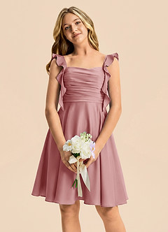 Azazie Kira Junior Dusty Rose A-Line Ruched Stretch Satin Dress image3