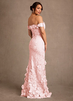 Azazie Lotta Blushing Pink Mermaid Off the Shoulder Lace Dress | Azazie