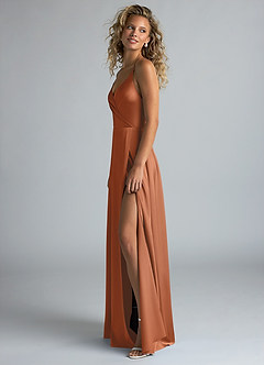 Azazie Davis Bridesmaid Dresses Copper A-Line Pleated Stretch Satin Dress image6