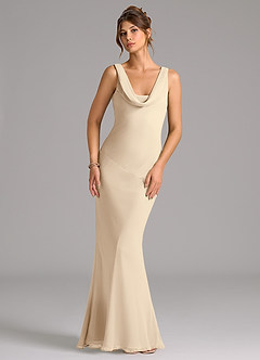 Azazie Rylina Bridesmaid Dresses Champagne Mermaid Pleated Chiffon Dress image1