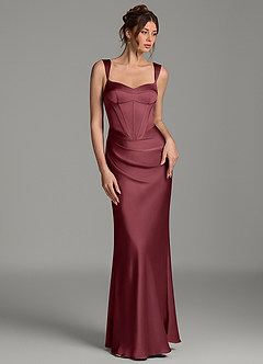 Azazie Mela Bridesmaid Dresses Merlot Sheath Corset Stretch Satin Dress image3