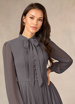 Azazie Adellah Abiti per la Madre della Sposa Abito A-Line in Chiffon Plissettato Grigio Acciaio image5