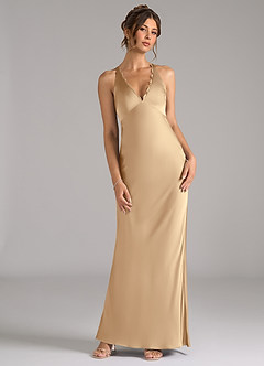Azazie Tianna Bridesmaid Dresses Champagne A-Line Stretch Satin Dress image4
