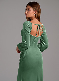 Azazie Charissa Bridesmaid Dresses Eucalyptus Sheath Long Sleeve Velvet Dress image2