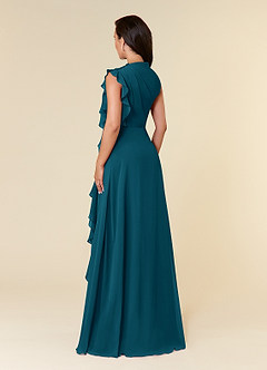 Azazie Narine Mother of the Bride Dresses Ink Blue A-Line High Neckline Pleated Chiffon Dress image5
