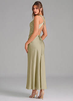 Azazie Evadne Vestidos de damas de honor Vestido de Musgo Verde de Satén Elástico de Corte Recto con Plisado image2