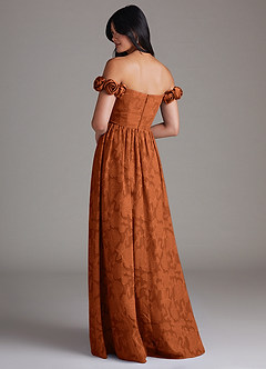 Azazie Autumn Vestidos de madrinha de casamento Vestido Laranja Queimada de Esgotamento Floral de Linha A com Fora do ombro image3