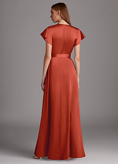 Azazie Nico Bridesmaid Dresses Rust A-Line V-Neck Stretch Satin Dress image3