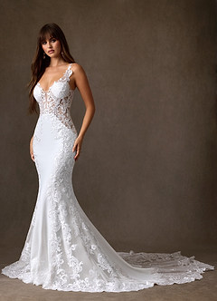 Azazie Estephanie Wedding Dresses Diamond White Mermaid Sequins Stretch Crepe Dress image7