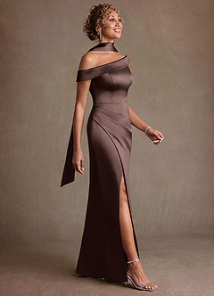 Azazie Kamala Mother of the Bride Dresses Ganache Sheath One Shoulder Stretch Satin Dress image3