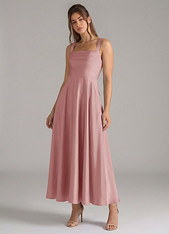 Azazie Shaude Bridesmaid Dresses Dusty Rose A-Line Pleated Stretch Satin Dress image4