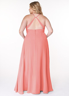 Azazie Davis Robes de demoiselle d'honneur Robe Trapèze en Mousseline de soie Col en V Corail image8