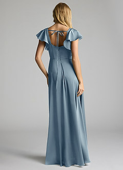 Azazie Bondi Bridesmaid Dresses Dusty Blue A-Line Bow Stretch Satin Dress image4