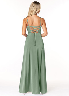 Azazie Marchella Bridesmaid Dresses Matcha A-Line Corset Stretch Satin Dress image2