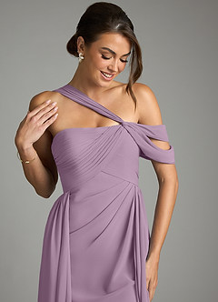 Azazie Kassandra Robes de demoiselle d'honneur Robe Trapèze en Mousseline de soie Épaule décolletée Glycine image2