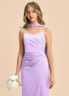 Azazie Calandra Junior Lilac Sheath Pleated Stretch Satin Dress image7