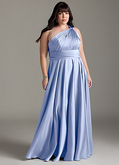 Azazie Charlize Bridesmaid Dresses Ice A-Line One Shoulder Stretch Satin Dress image9