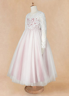 Azazie Elodie Flower Girl Dresses Ivory Dusty Rose Ball-Gown Lace Dress image12
