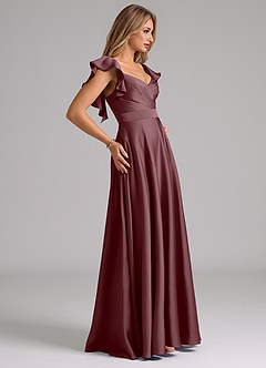 Azazie Leilani Bridesmaid Dresses Sangria A-Line Ruched Stretch Satin Dress image6