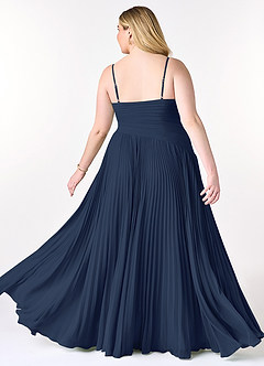 Azazie Vini Bridesmaid Dresses Dark Navy A-Line V-Neck Pleated Chiffon Dress image9