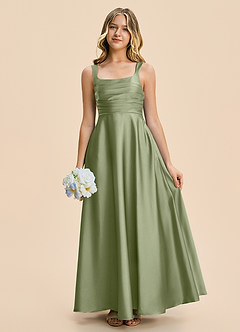 Azazie Azaria Junior Pistachio A-Line Pleated Stretch Satin Dress image1