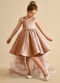 Azazie Julietta Flower Girl Dresses Champagne Rose Ball-Gown Convertible Tulle Dress image5