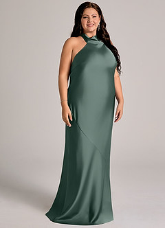 Azazie Velli Abiti da Damigella Abito Sirena in Raso Elasticizzato Collo Alto Muschio Marino image9