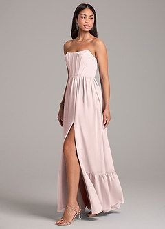 Azazie Kailee Bridesmaid Dresses Blushing Pink A-Line with Pockets Chiffon Dress image3
