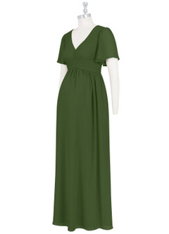 Azazie Verna Maternity Bridesmaid Dresses A-Line V-Neck Ruched Chiffon Floor-Length Dress image9