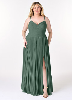 Azazie Vini Robes de demoiselle d'honneur Robe Trapèze en Mousseline de soie Col V plissé Mousse De Mer image7