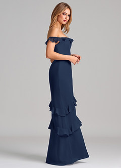 Azazie Marilynn Final Sale Dark Navy Mermaid Off the Shoulder Chiffon Dress image5