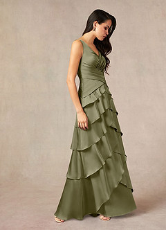 Azazie Viola Mother of the Bride Dresses Pistachio A-Line Pleated Stretch Satin Dress image1