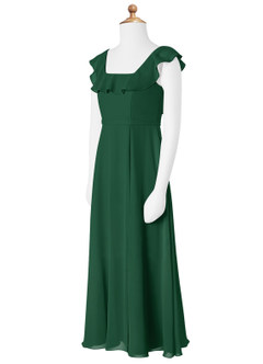 Azazie Jinny Junior A-Linie Gestreift Chiffon Kleid Dunkelgrün image6