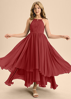 Azazie Elliora Junior Vestido de Óxido de Gasa de Corte En A con Plisado image5