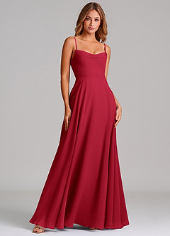 Azazie Elle Brudepigekjoler En streg Plisseret Chiffon Gulv-længde Kjole image3