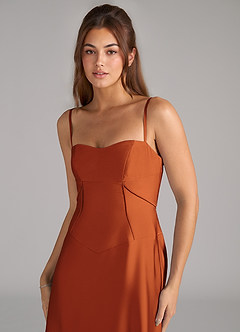Azazie Valentine Bridesmaid Dresses Cinnamon A-Line Corset Stretch Satin Dress image6
