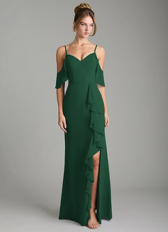 Azazie Alexys Vestidos de damas de honor Vestido de Verde Oscuro de Gasa de Corte Recto con Vestidos sin tirantes image1