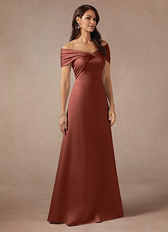 Azazie Amelia vestidos de madre de la novia Vestido de Castaño de Satén Elástico de Corte En A con Vestidos sin tirantes image4