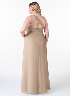 Azazie Maive Bridesmaid Dresses Taupe Sheath Pleated Ruffle Chiffon Dress image8