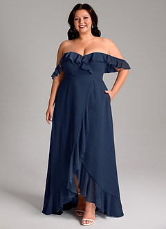 Azazie Lyra Robes de demoiselle d'honneur Robe Trapèze Convertible en Mousseline de soie Bleu Marine Foncé image11