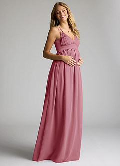 Azazie Emree Maternity Bridesmaid Dresses A-Line Chiffon Floor-Length Dress image2