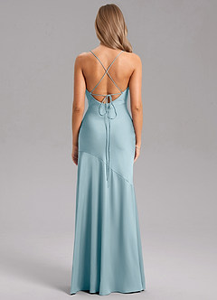 Azazie Grata Robes de demoiselle d'honneur Robe Fourreau en Satin extensible Fente Latérale Bleu Maussade image2