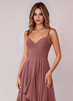 Azazie Zaina Bridesmaid Dresses Desert Rose A-Line Chiffon Dress image2